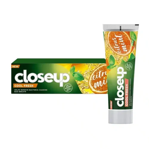 Citrusmint gel tube alongside sliced citrus and mint leaves.