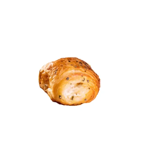 Mini cheese-filled pastry topped with sesame seeds.