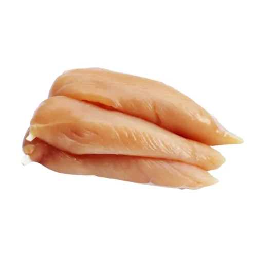 Pre-cut tender chicken strips, perfect for fast and healthy recipes.